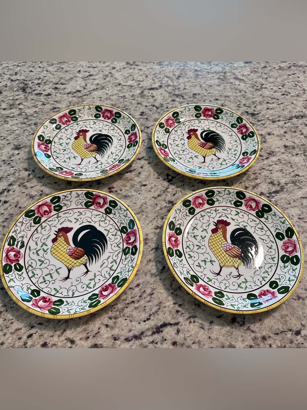 Vintage UCAGCO Rooster & Roses Early Provincial Plate Made in Japan